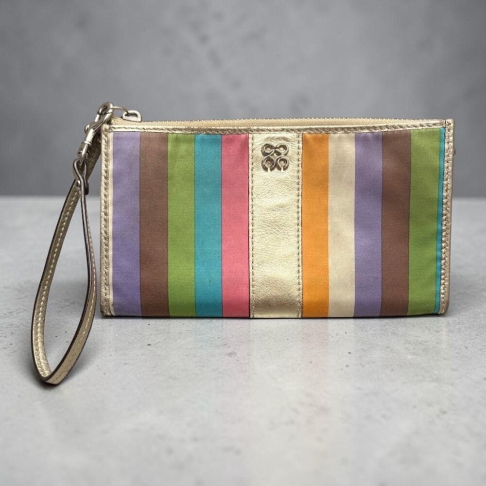 Coach Julia Legacy Stripe Large Zip Wallet Wristlet Multicolor Gold Y2K